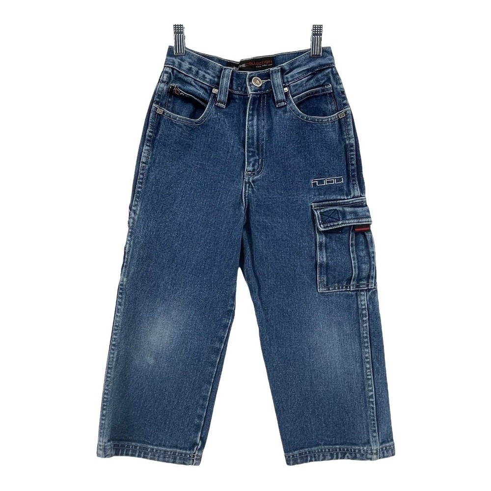 Vintage FUBU Medium Wash Cargo Carpenter Jeans Streetwear Boy’s Size 4 Y2K 90s